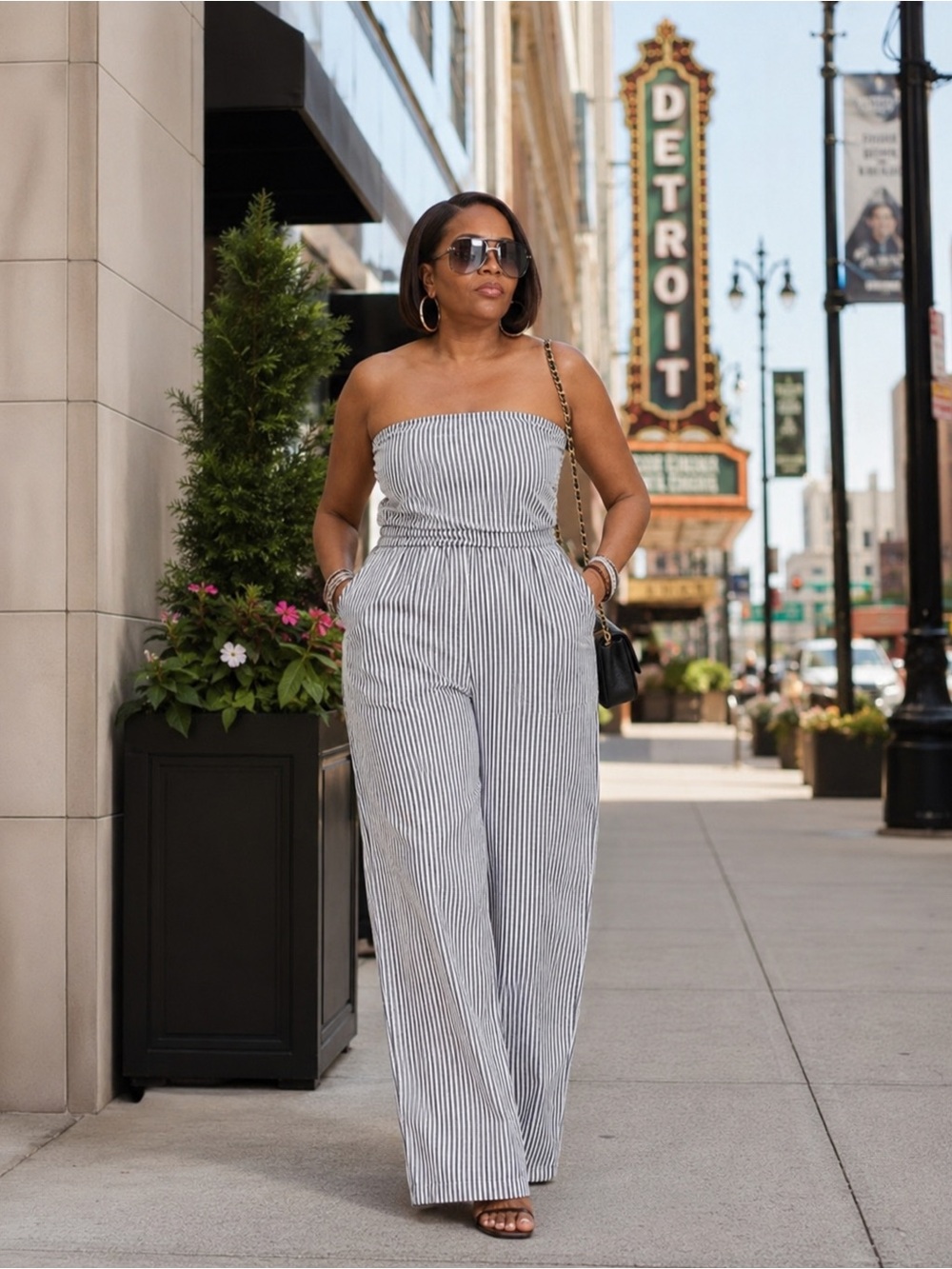 Women’s Strapless Striped Straight-Leg Jumpsuit